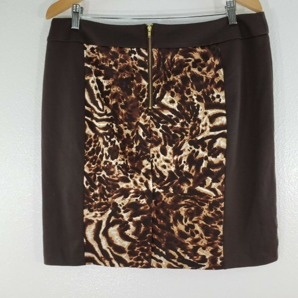 Nue Options Womens Skirt Size PXL Brown Animal Pri - Picture 5 of 9